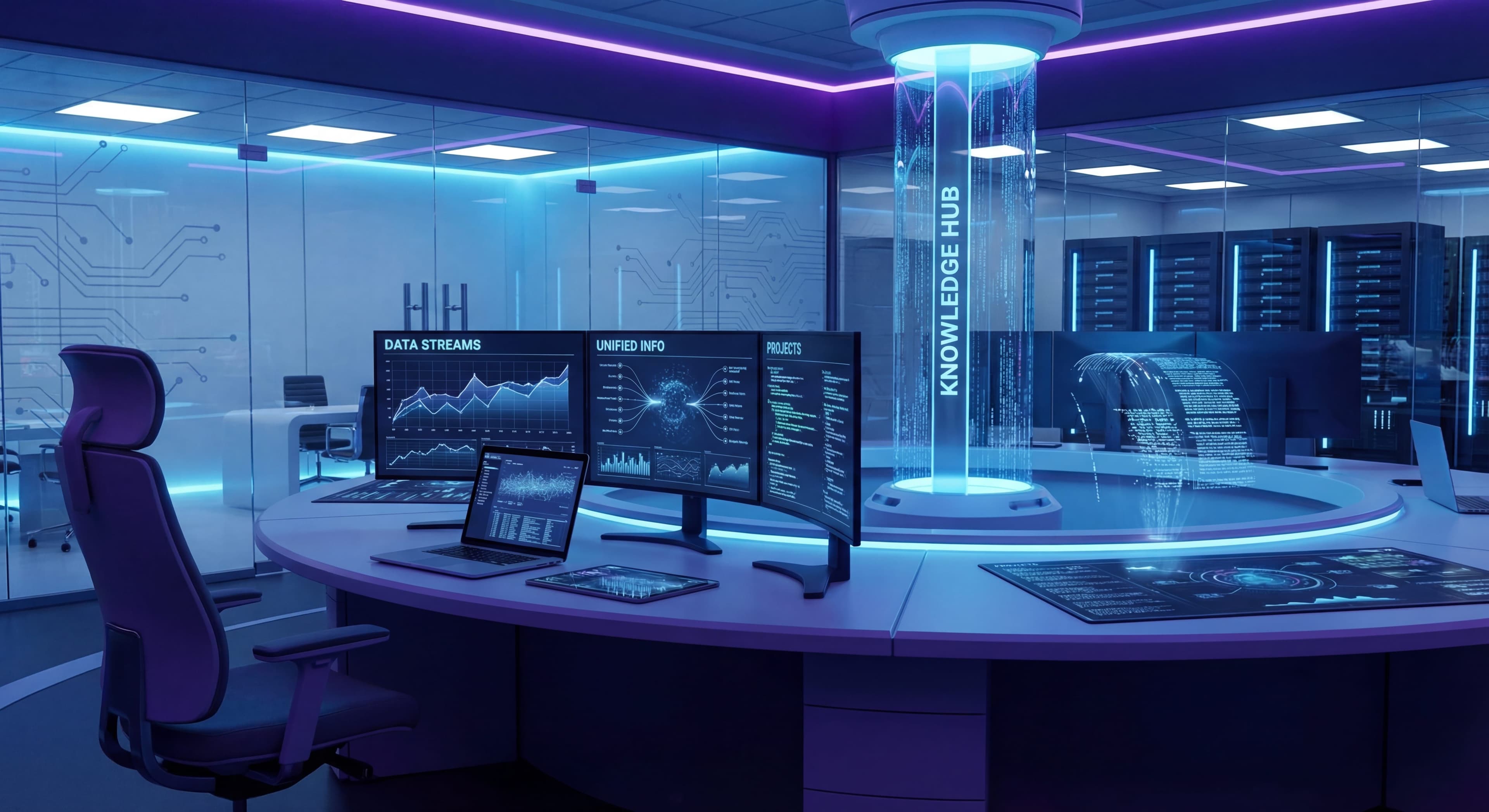 Centralized single source of truth workspace with organized data streams and unified information system